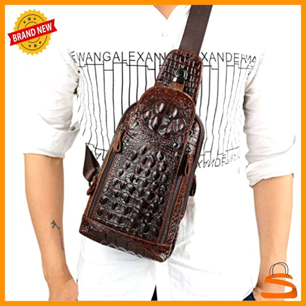 Genuine Leather Sling Backpack for Men Travel Outdoor Hunting Hiking Daypack - Picture 2 of 6